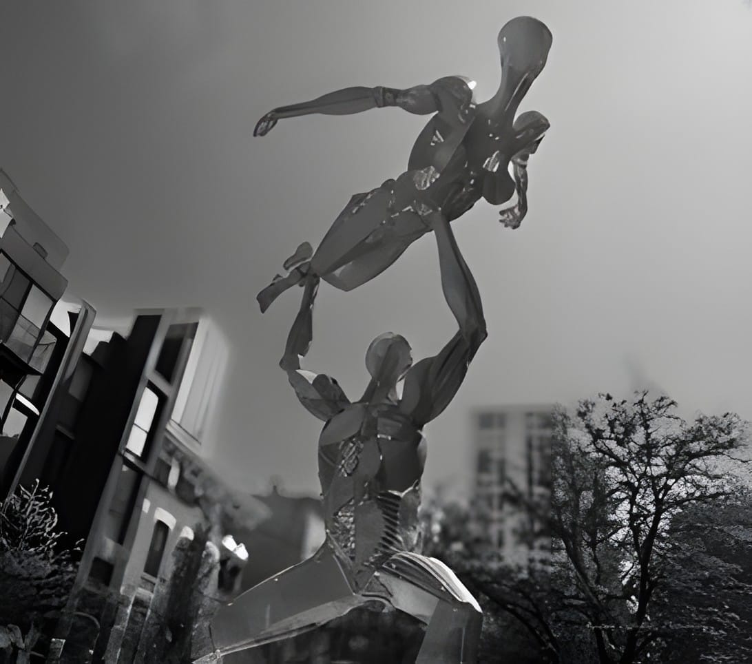 Bronze dancers reaching upward