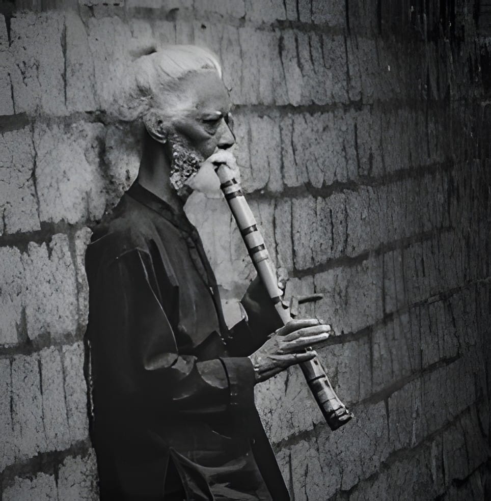 Street musician playing a flute